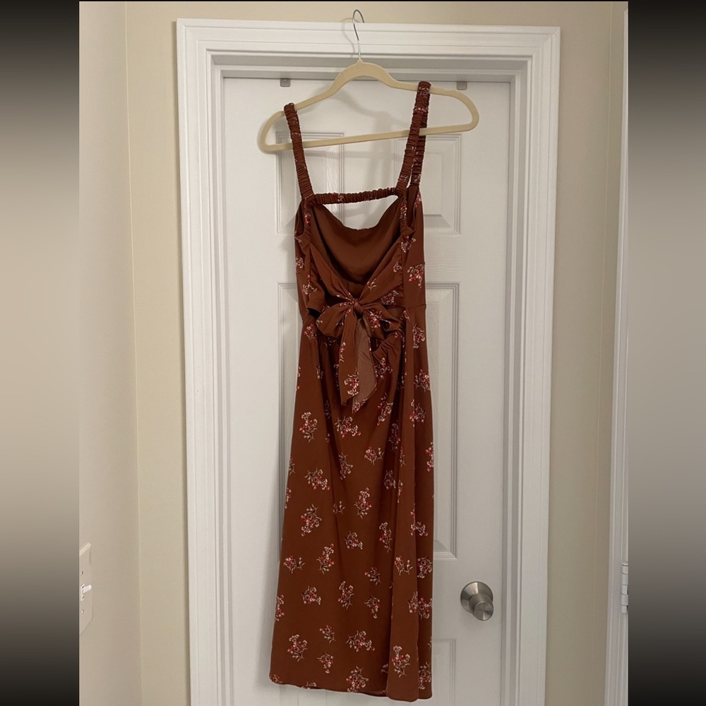 Abercrombie Brown Open Tie-Back Slip Midi Dress Medium